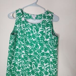 J. Crew White and Green Leaf Print Sleeveless Tank